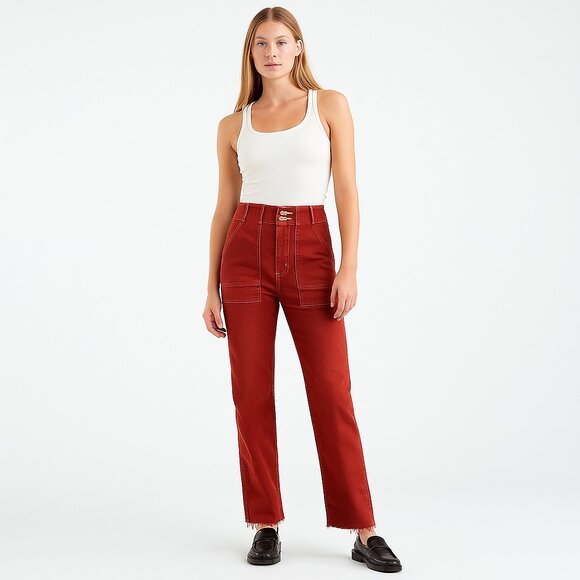 2/$30 Hollister Mom Ultra High Rise Jeans Raw Hem Burnt Orange 26 #A0320 TRB2 - Picture 1 of 9